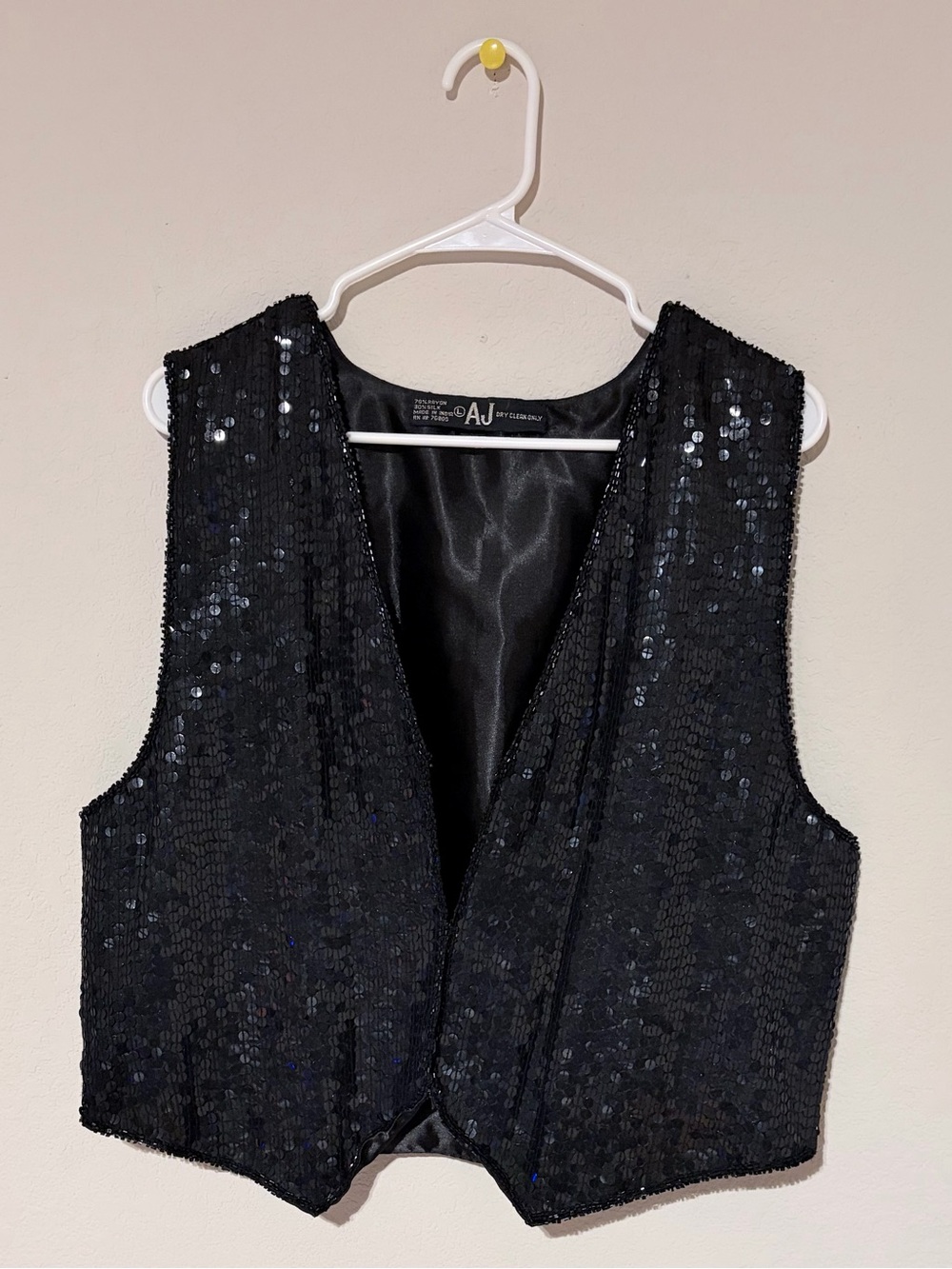 Vintage AJ Black Sequin Vest Size Large